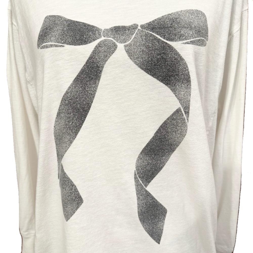 Aerie Off White Long Sleeve Oversized Bow Graphic Boyfriend T Shirt Size Small - Picture 6 of 8